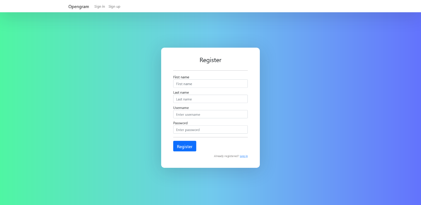 Register/sign-up page