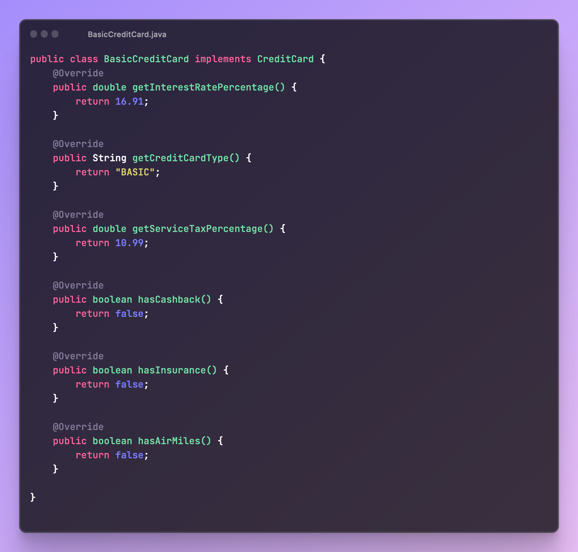 BasicCreditCard.java class