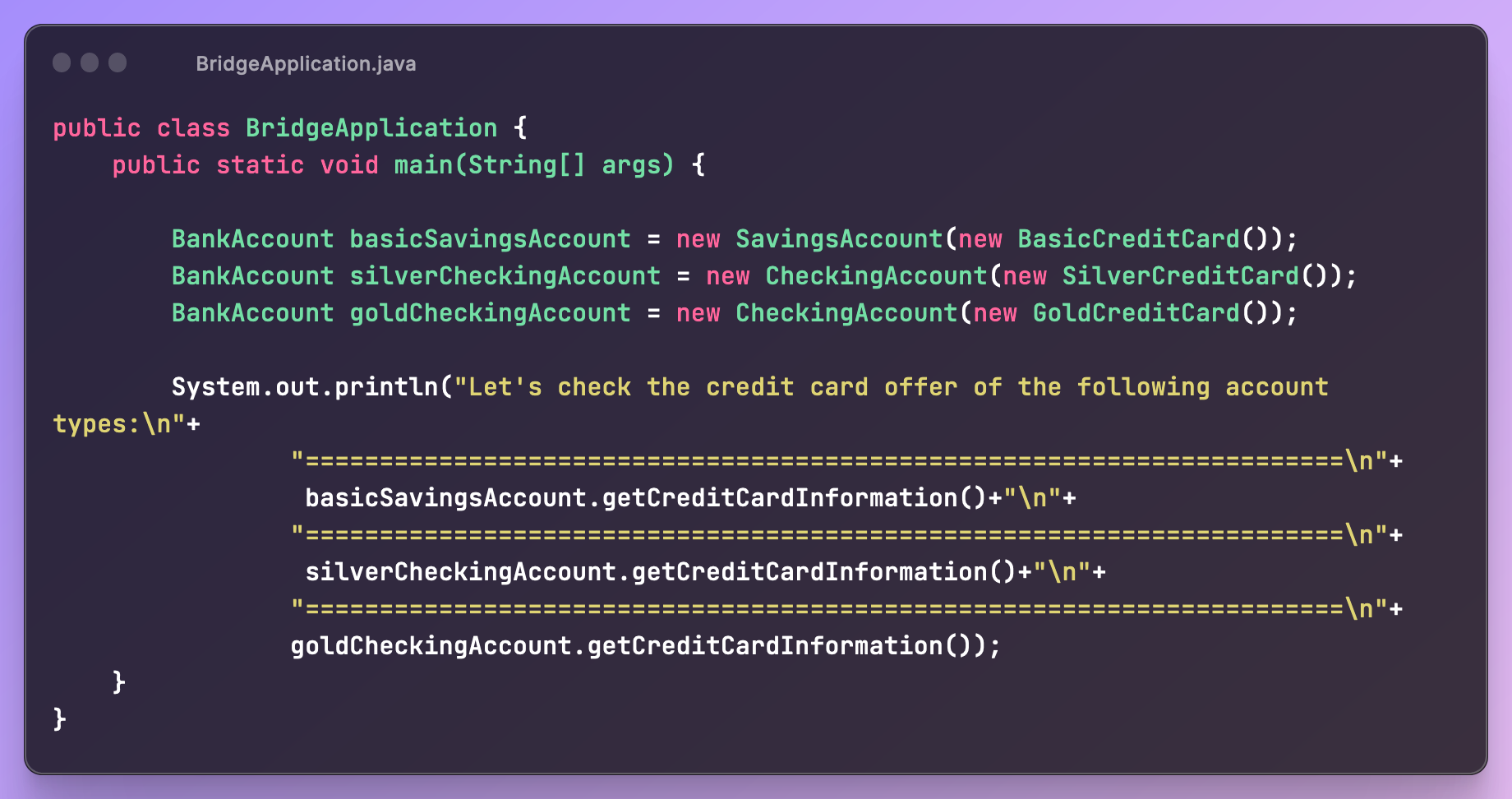 BridgeApplication.java class