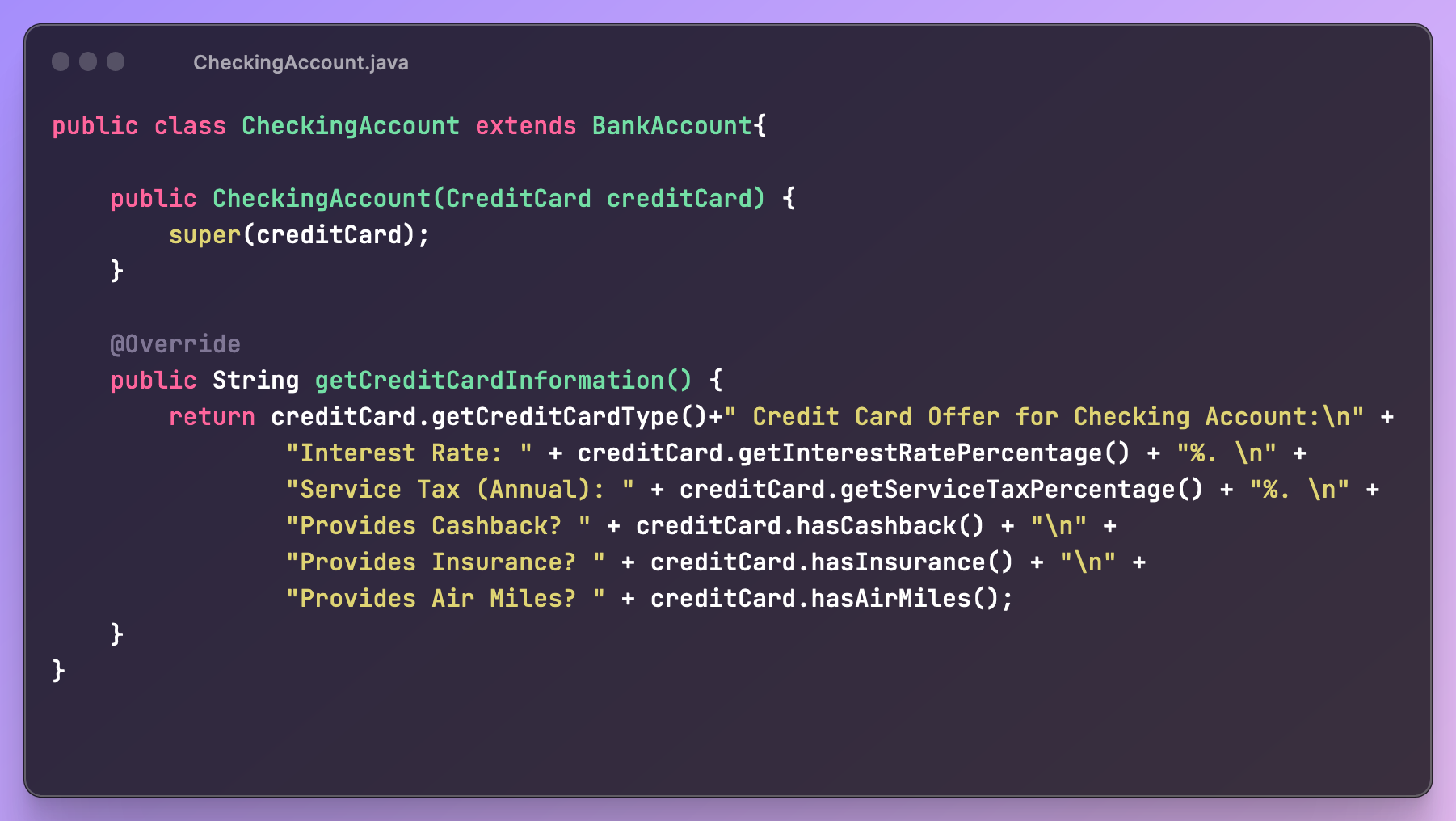 CheckingAccount.java class