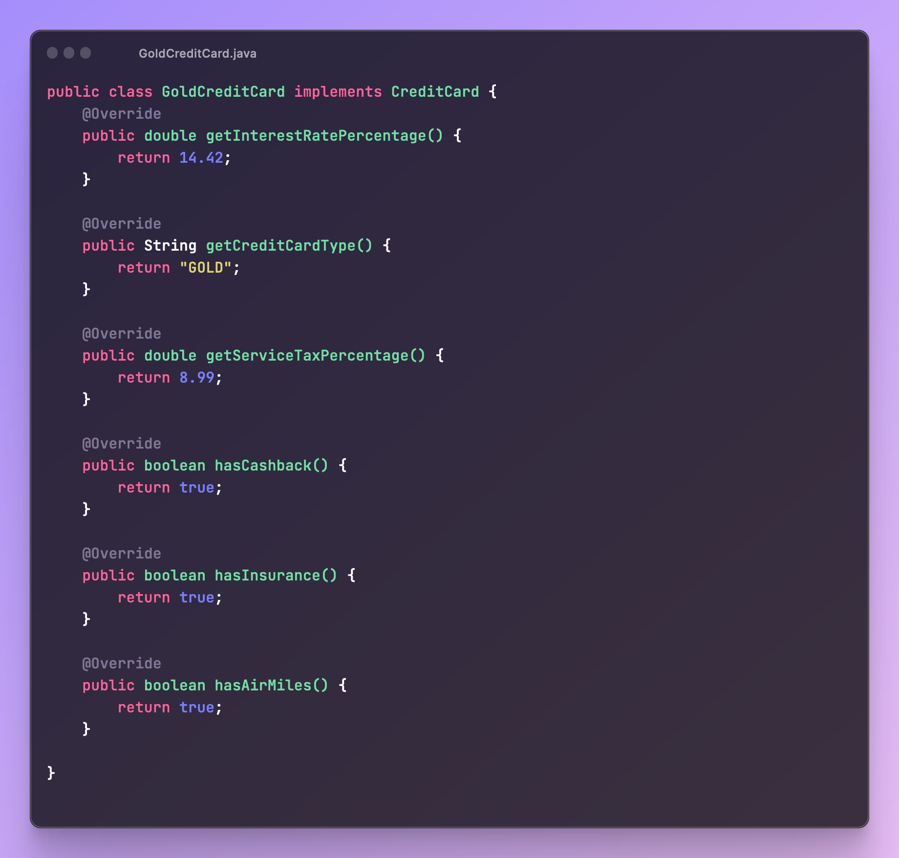 GoldCreditCard.java class