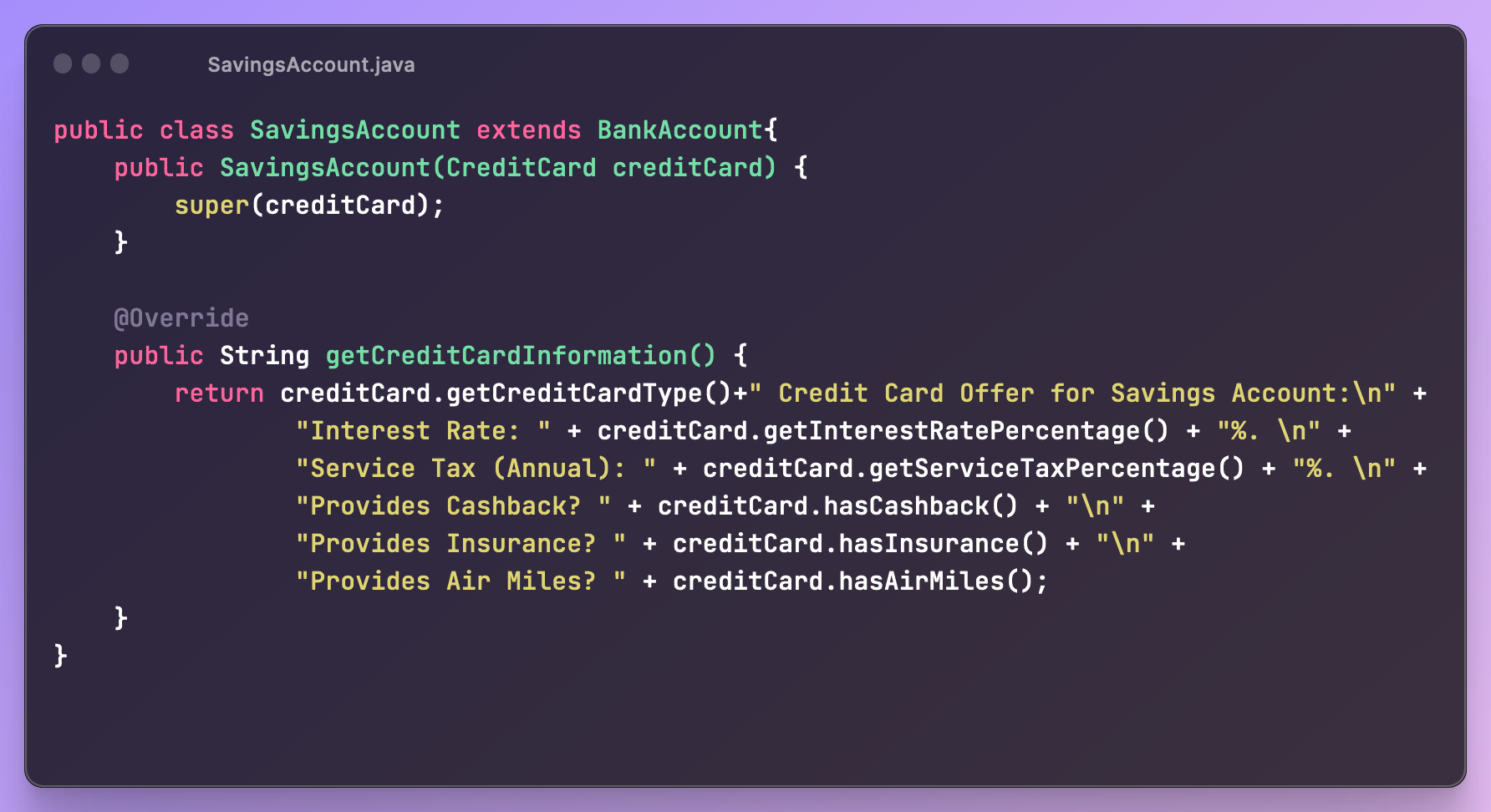 SavingsAccount.java class